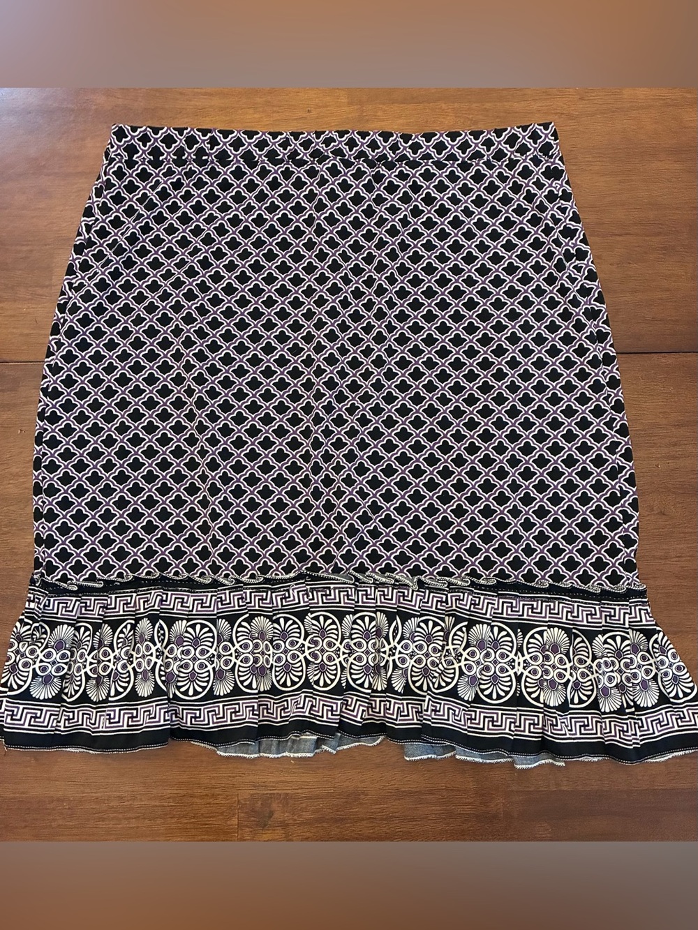 Max Studio Black and White Geometric Pencil Skirt with Decorative Hem